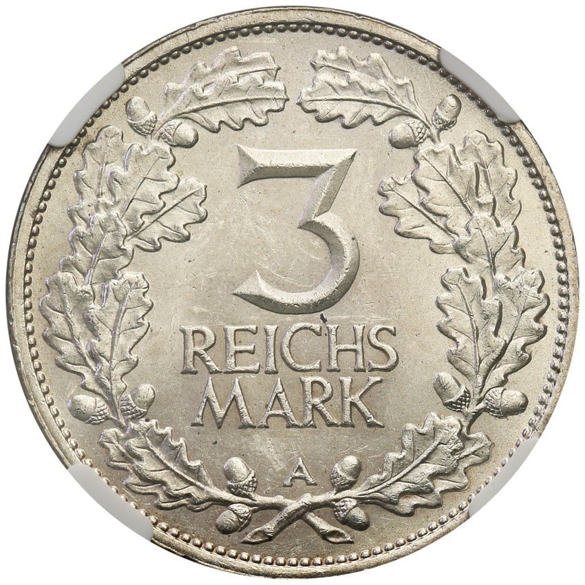 Niemcy. Weimar, 3 marki 1925 A, Rheinland NGC MS64+